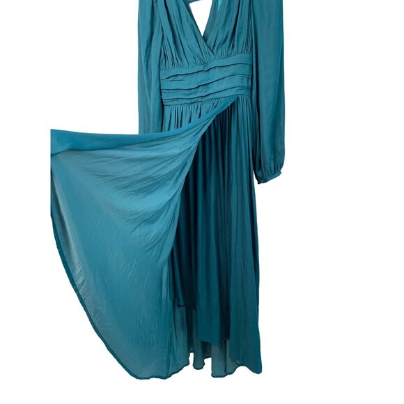 Anthropologie Teal Wrap High Low Long-Sleeve V-Neck Midi Dress Size 0 7518 - Picture 13 of 15